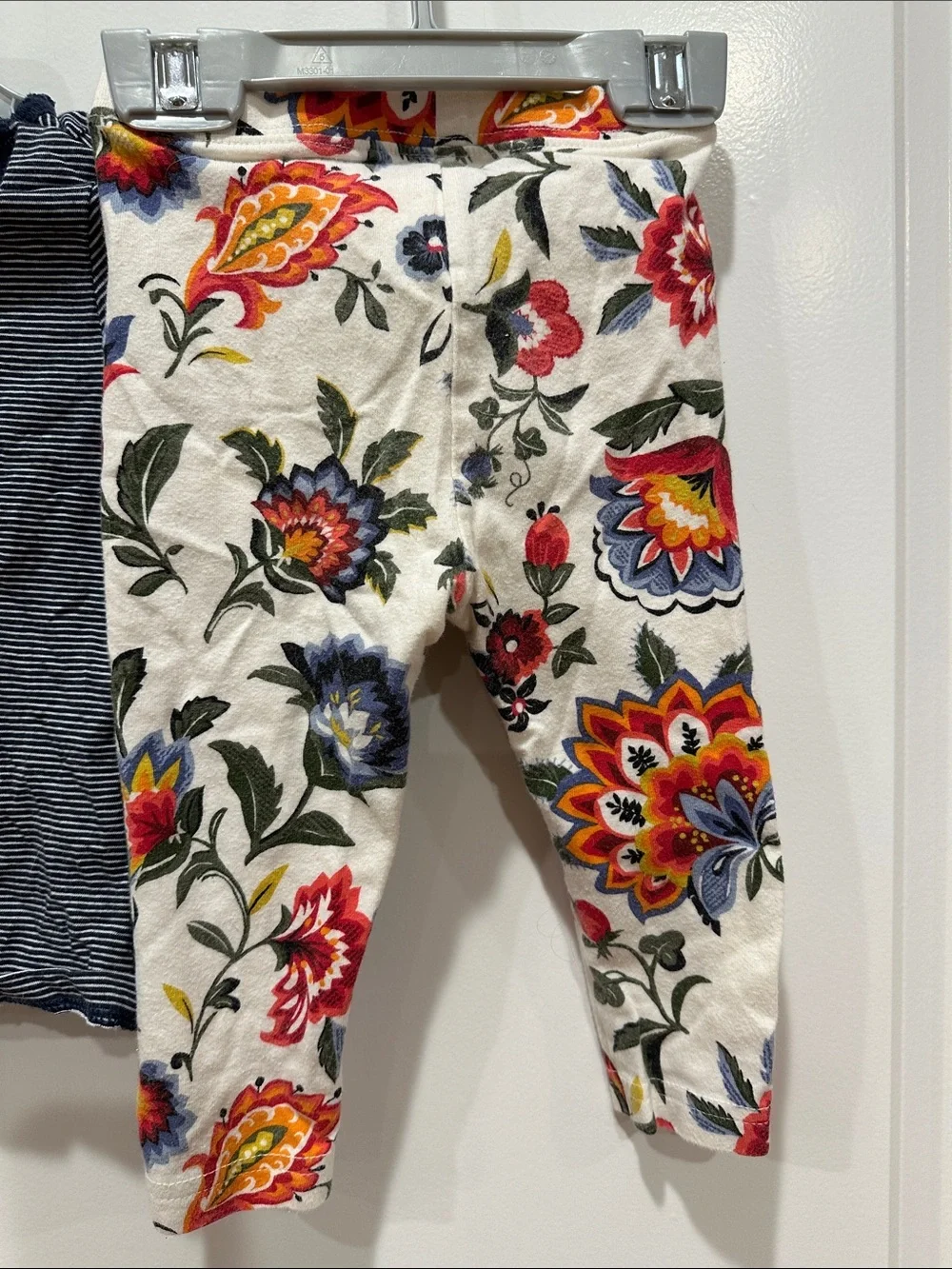 Kids Floral Leggings & Navy Stripe Top Matching Set - Navy & Multi